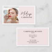 Blush Pink Black Script Photo Makeup  Visitekaartje (Voorkant / Achterkant)