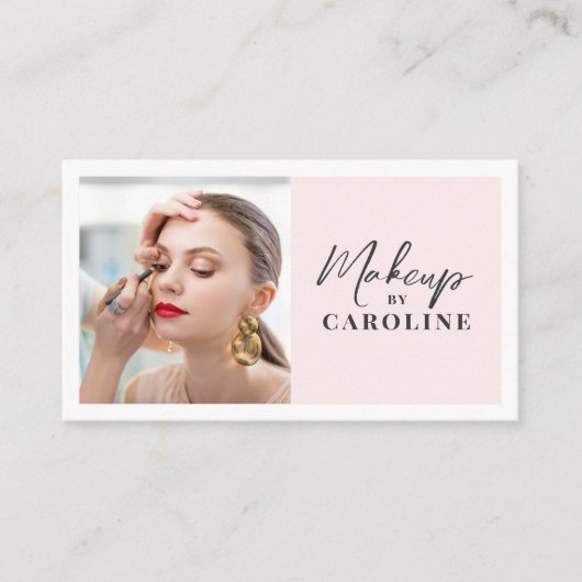 Blush Pink Black Script Photo Makeup  Visitekaartje (Voorkant)