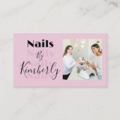 Blush Pink Black Script Photo Nails Business Card Visitekaartje (Voorkant)