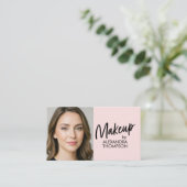 Blush Pink Black Script Qr Code Social Icon Makeup Visitekaartje (Staand voorkant)