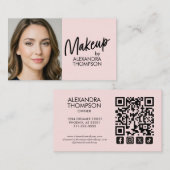 Blush Pink Black Script Qr Code Social Icon Makeup Visitekaartje (Voorkant / Achterkant)