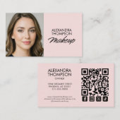 Blush Pink Black Script Qr Code Social Icon Makeup Visitekaartje (Voorkant / Achterkant)