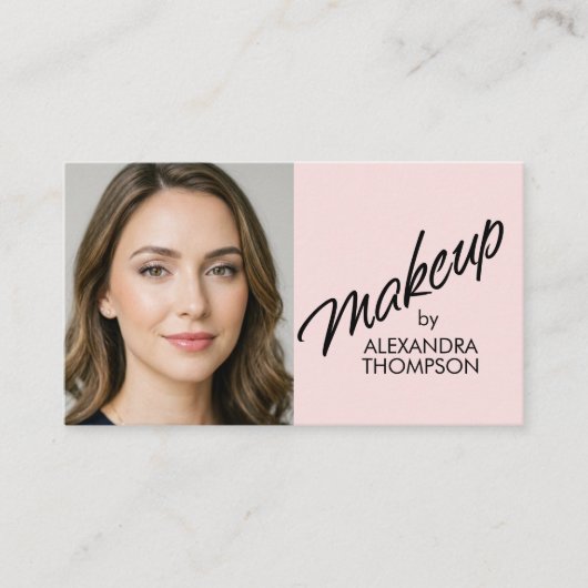 Blush Pink Black Script Qr Code Social Icon Makeup Visitekaartje (Voorkant)