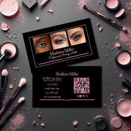 Blush Pink Black Social Icon QR Code Photo Makeup Visitekaartje