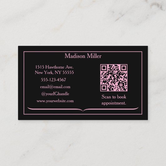 Blush Pink Black Social Icon QR Code Photo Makeup Visitekaartje (Achterkant)
