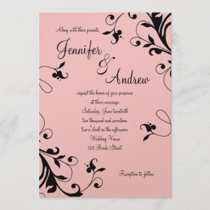 Blush Pink Black Swirls Pearl Weddenschap Kaart