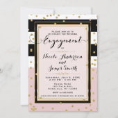 Blush Pink Black White Gold Glam Engagement Party Kaart (Voorkant)