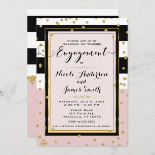 Blush Pink Black White Gold Glam Engagement Party Kaart