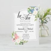 Blush Pink Blauwe Floral Genderpartij Kaart (Staand voorkant)