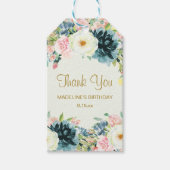 Blush Pink Blauwgroen Cream Floral Birthday Dank j Cadeaulabel (Voorkant)