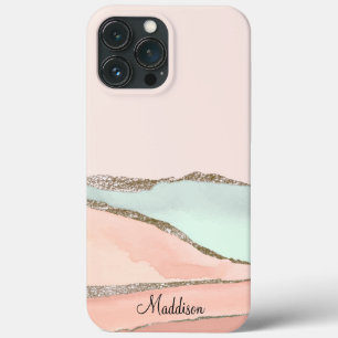 Blush Pink Blauwgroen Glitter Ombre Marble Monogra Case-Mate iPhone Case