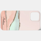 Blush Pink Blauwgroen Glitter Ombre Marble Monogra Case-Mate iPhone Case (Achterkant (horizontaal))
