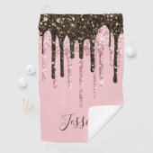 Blush Pink Bling Glitter Girly Persoonlijke naam Golfhanddoek (Insitu)