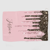 Blush Pink Bling Glitter Girly Persoonlijke naam Golfhanddoek (Horizontaal)