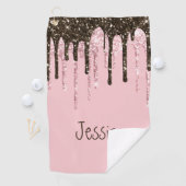 Blush Pink Bling Glitter Girly Persoonlijke naam Golfhanddoek (Insitu)