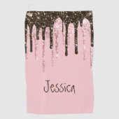 Blush Pink Bling Glitter Girly Persoonlijke naam Golfhanddoek (Voorkant)