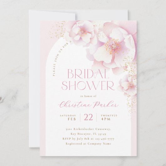 Blush Pink Bloemboog Bruids Douche Uitnodiging (Voorkant)
