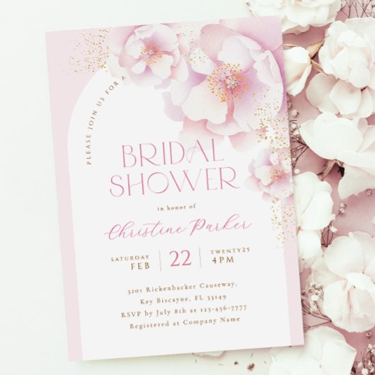 Blush Pink Bloemboog Bruids Douche Uitnodiging