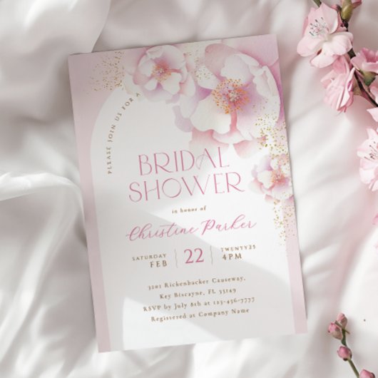 Blush Pink Bloemboog Bruids Douche Uitnodiging