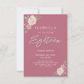 Blush Pink Bloemen Achttiende verjaardag Uitnodigi Kaart (Voorkant)