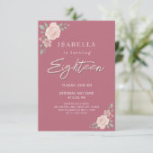 Blush Pink Bloemen Achttiende verjaardag Uitnodigi Kaart (Staand voorkant)