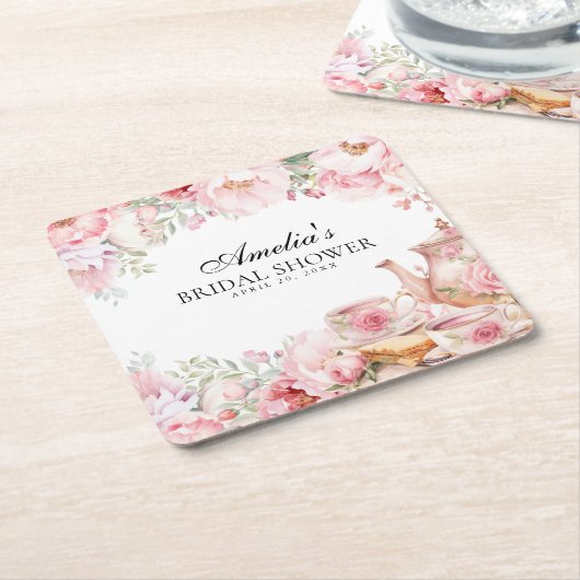 Blush Pink Bloemen Afternoon Tea Party Kartonnen Onderzetters (Schuin)