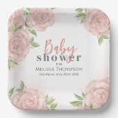 Blush Pink Bloemen Baby Meisje Douche Papieren Bordje (Voorkant)
