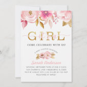 Blush Pink Bloemen Baby Meisje Douche Uitnodiging (Voorkant)