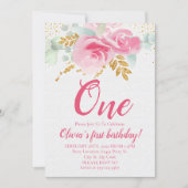 Blush Pink Bloemen Baby's eerste verjaardag Kaart (Voorkant)