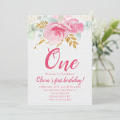 Blush Pink Bloemen Baby's eerste verjaardag Kaart (Staand voorkant)