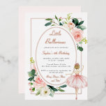 Blush Pink Bloemen Ballerina Kids Verjaardag Folie Uitnodiging<br><div class="desc">Birthday-uitnodigingen in de Little Bayleigh Store!</div>