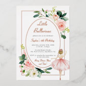 Blush Pink Bloemen Ballerina Kids Verjaardag Folie Uitnodiging (Voorkant)