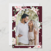 Blush Pink Bloemen Bourgogne Foto Huwelijk Save The Date (Achterkant)