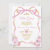 Blush Pink Bloemen Bow Ribbon Gold Crown Mis Quinc Kaart (Voorkant)