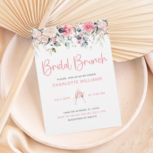 Blush Pink Bloemen Bruids Brunch Kaart