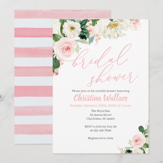 Blush Pink Bloemen Bruids Douche Uitnodigingen (Voorkant / Achterkant)