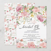 Blush Pink Bloemen Bruids Thee Kaart (Voorkant / Achterkant)