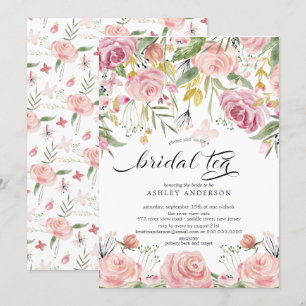 Blush Pink Bloemen Bruids Thee Kaart