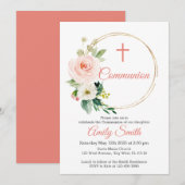 Blush Pink Bloemen Communie Kaart (Voorkant / Achterkant)