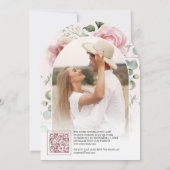 Blush Pink Bloemen Eucalyptus QR Code Foto Huwelij Kaart (Achterkant)