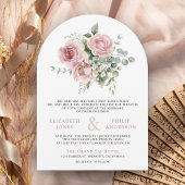Blush Pink Bloemen Eucalyptus QR Code Foto Huwelij Kaart