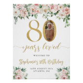 Blush Pink Bloemen Foto 80ste verjaardag Welkom Si Perfect Poster (Voorkant)