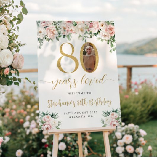 Blush Pink Bloemen Foto 80ste verjaardag Welkom Si Perfect Poster