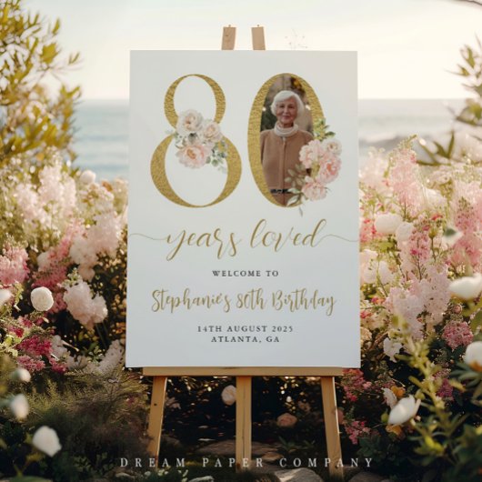 Blush Pink Bloemen Foto 80ste verjaardag Welkom Si Perfect Poster