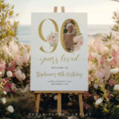 Blush Pink Bloemen Foto 90ste verjaardag Welkom Si Perfect Poster