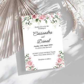 Blush Pink Bloemen Greenery Huwelijksuitnodiging Kaart