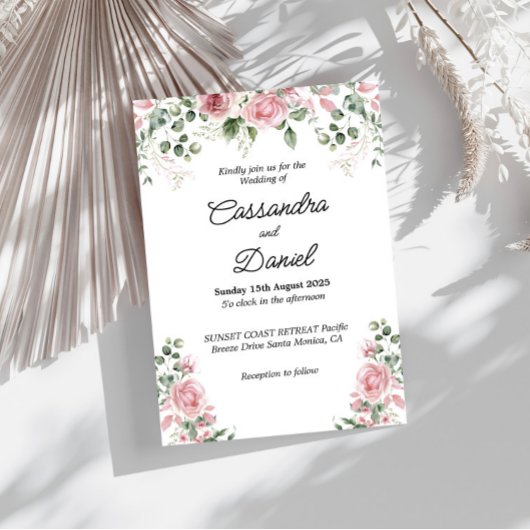 Blush Pink Bloemen Greenery Huwelijksuitnodiging Kaart