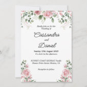Blush Pink Bloemen Greenery Huwelijksuitnodiging Kaart (Voorkant)