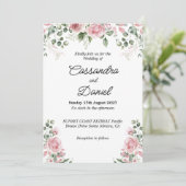 Blush Pink Bloemen Greenery Huwelijksuitnodiging Kaart (Staand voorkant)