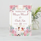 Blush Pink Bloemen Huwelijksuitnodiging Kaart (Staand voorkant)